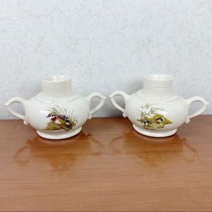 Vintage American Wigeon Duck Candle Holder Set Double Handle Farmhouse